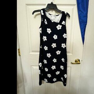 Deep  Navy Blue Dress with White Flowers